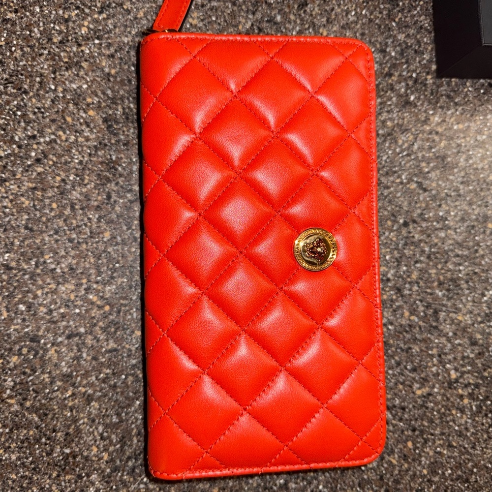 Versace La Medusa Quilted Leather Long Zip Wallet – Red with Box and Dust bag